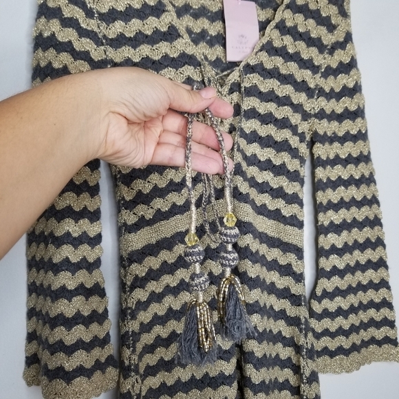 CALYPSO ST BARTH Rigma Cashmere Sweater Dress Women's XS Grey Chevron Boho Tunic - Picture 6 of 14